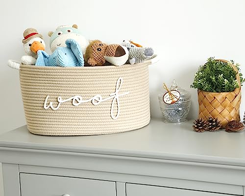 Woof Woven Rope Storage Baskets, Pet Dog Toy Bin Box Perfect for organizing Chew Toys Blankets leashes, Dog Toy holder Cotton Basket Puppy Bins