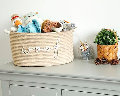 Woof Woven Rope Storage Baskets, Pet Dog Toy Bin Box Perfect for organizing Chew Toys Blankets leashes, Dog Toy holder Cotton Basket Puppy Bins