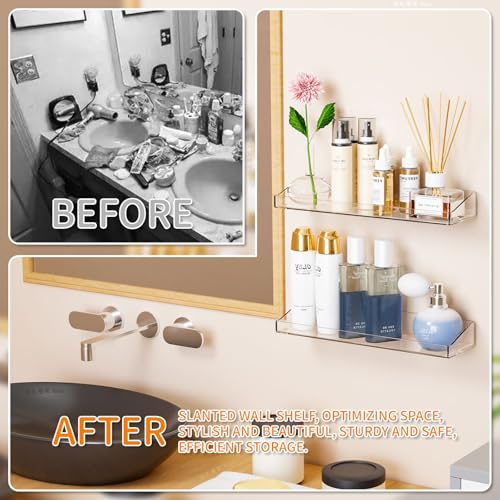 Clear Acrylic Shelves for Wall with Adhesive,6 PCS 15" No Drill Floating Shelves for Bedroom,Bathroom,Wall Display Shelf for Funko Pop,Lego,Collectibles,Action Figures,Nail Polish,Perfume Shelf