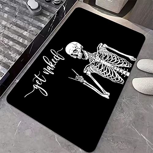 Diatomaceous Earth Bath Mat,Black Funny Skull Non-Slip Volume Super Absorbent Fast Drying for Bathroom Kitchen Door mat,Eco-Friendly Easy to Clean 16×24Inch (40 * 60cm)