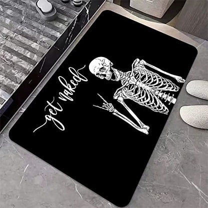 Diatomaceous Earth Bath Mat,Black Funny Skull Non-Slip Volume Super Absorbent Fast Drying for Bathroom Kitchen Door mat,Eco-Friendly Easy to Clean 16×24Inch (40 * 60cm)