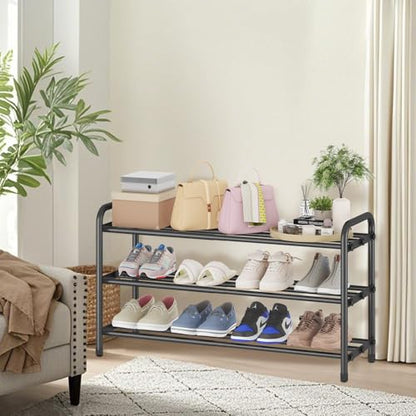 Expandable 3-Tier Shoe Rack for Closet & Entryway, Metal Shoe Organizer | Expandable • Adjustable Width • Holds 12 Pairs • Heavy-Duty Metal • Tool-Free Assembly • Fits Small Spaces