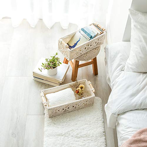 Mkono 2Pc Macrame Storage Baskets, Boho Bathroom Toilet Paper Holder, Ivory | Small Baskets for Organizing, Hand-Woven, Bohemian Beach Coastal Decor, Shelf Vanity Cabinet Bedroom Living Room Office Dorm