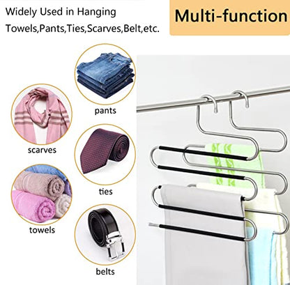 6 Pack Pant Hangers Space Saving,S-Type Non-Slip Stainless Steel Clothes Pants Hangers Closet Organizers and Storage, Closet Organizer Hanger Organizer for Scarf Jeans Trousers Towels Leggings