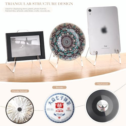 YUXUN Plate Stand for Display,2 Pack Plate Holder Display Stand,Acrylic Picture Frame Stand for Picture,Decorative Plate,Photo Easel,Tabletop Art(Clear,6Inch)