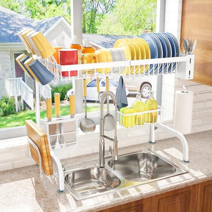 Over The Sink Dish Drying Rack, Adjustable (25.5 t... (White | Metal)