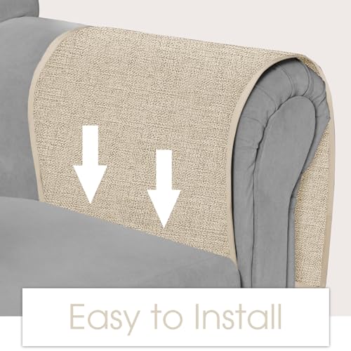 Joywell Beige Remote Control Holder Recliner Armchair Caddy Couch Caddy Sofa Armrest Organizer Linen Fabric Tan Taupe Sofa Arm Chair Caddie with 6 Pocket Storage for Magazine, Tablet, Phone, iPad