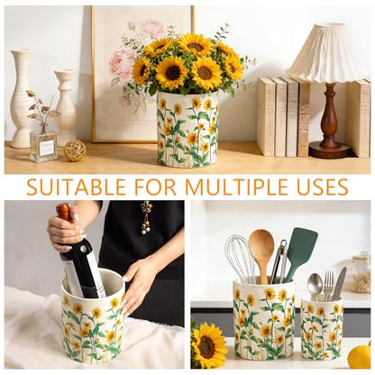 Sunflower Utensil Holder, 7.1"+5.4" Ceramic Utensi... (Yellow | Ceramic)