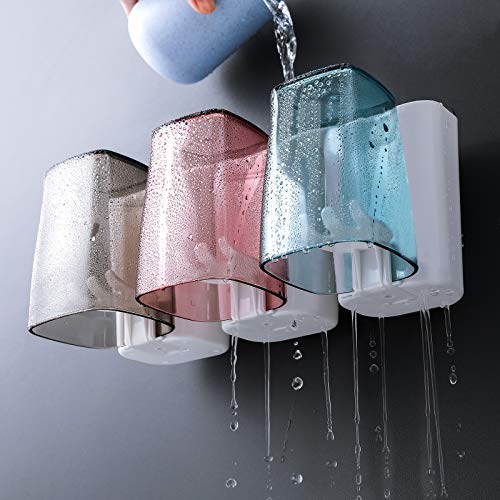 Toothbrush Holder for Bathroom, Eco-Friendly Mighty Large Capacity Toothbrush Holder Wall Mounted with 3 Square Cups for Family or Dormitory (Square Cup)