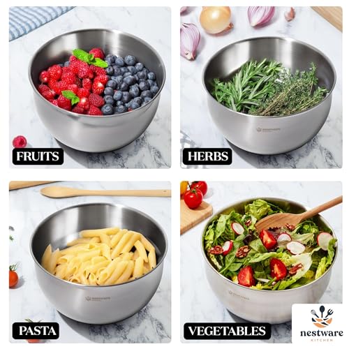 Stainless Steel Salad Spinner Large, 5.3 Qt - Lettuce, Vegetable & Fruit Washer & Dryer with Quick-Stop Brake Button, Colander Basket & Non-Slip Base (304 Stainless Steel - Black)