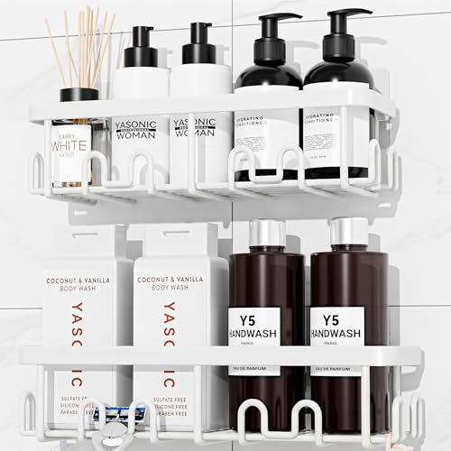 Shower Caddy Adhesive, Rustproof Shower Organizer, Wall Shower Rack | Large Capacity Shower Shelves for Inside Shower, No Drill Shower Storage, Shampoo Shower Holder, Bathroom Shower Shelf
