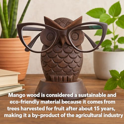 Birthday Gifts for Women Wooden Owl Glasses Holder Night Stand Reading Eyeglass Spectacle Retainer Gifts for Adults Women Men Him Her Mom Dad Car