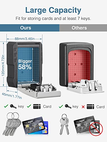 Puroma Key Lock Box with Key Hook, Resettable 4-Digit Combination, Waterproof Key Storage Security, Large Capacity Wall Mounted for House Keys, Realtors, Garage Spare Keys