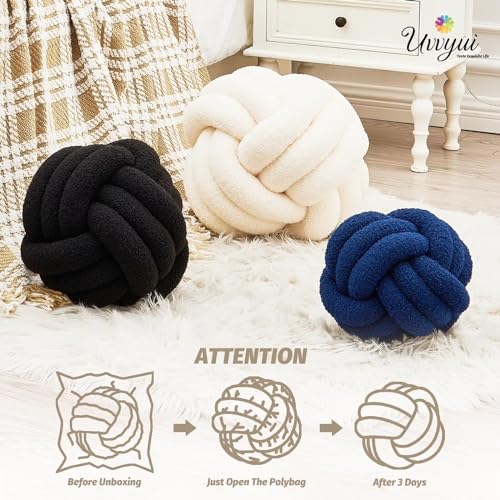 Knot Pillow Ball, Soft Home Decorative Round Throw Pillow, Handmade Knotted Plush Pillow, Round Boucle Pillow Cushion (8.6 Inches Ivory)