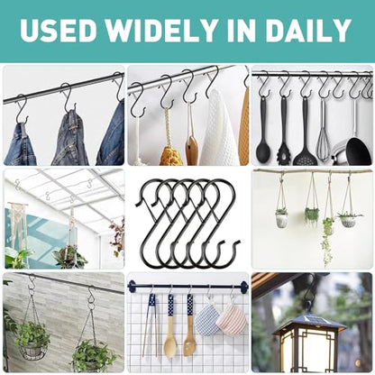 40 Pcs S Hooks for Hanging Heavy Duty, Metal S Hook with Safety Buckle | 3.5-inch S Hook for Hanging Plants, Suitable for 0.5 inch Rods, Purse Hooks, Perfect for Closet, Kitchen, Pot, Pan, Bags