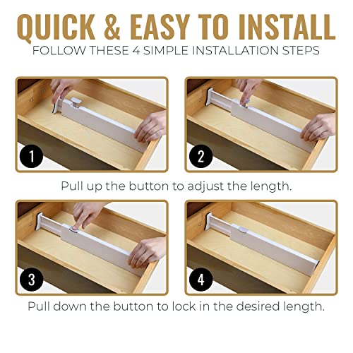 Adjustable Deep Drawer Divider – 5" Tall, Expandable 13-22", 5-Pack, Non-Slip Drawer Dividers for Clothes, Dresser, Kitchen & Office Organization (White)