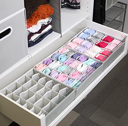 Simple Houseware Sock Drawer Organizer, 3 Pack, Gray | for Dresser/Closet/Bedroom, 2 Pack 24 Cell & 1 Pack 16 Cell