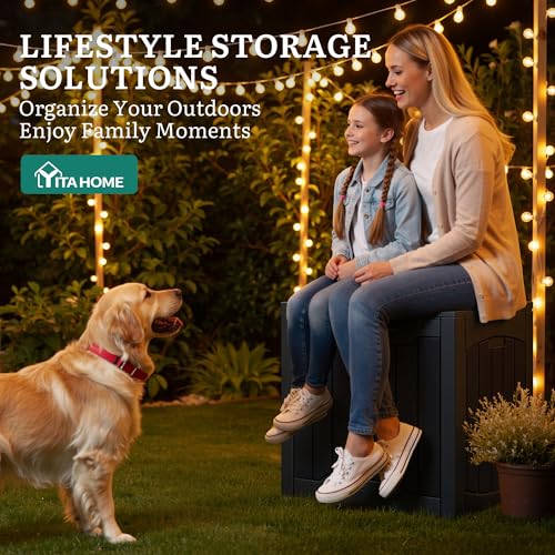 YITAHOME Outdoor Resin Storage Box 31 Gal | Water-resistant Patio Deck Box Outdoor Storage Box for Pillows, Garden Equipment, Securely Lockable, Black