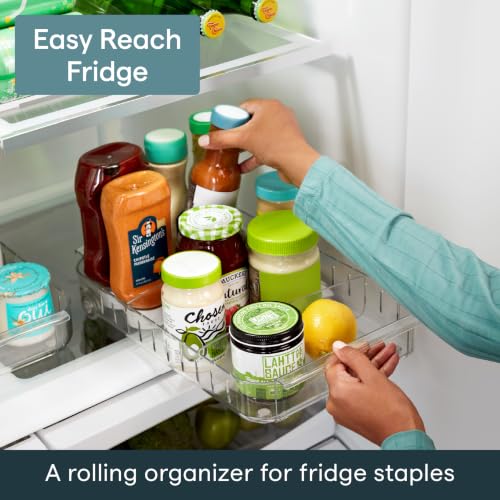 YouCopia RollOut Fridge Caddy BPA-Free Clear Rolling Refrigerator Organizer Bin with Adjustable Dividers and Handles, 9" Wide