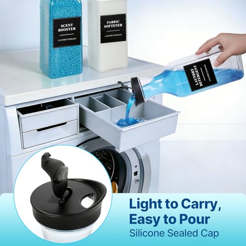2 Pack Laundry Detergent Dispenser, Laundry Soap & Fabric Softener Dispenser, 54oz Laundry Detergent Containers, Laundry Room Organization and Storage Plastic Bottle for Scent Booster (Height 12.2'')