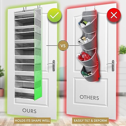 UPGRADED 6 Tiers Over The Door Organizer Hanging - 100D EXTRA THICK & 50lbs HUGE CAPACITY, 12 Side Mesh Pockets Over The Door Shoe Organizer, Hanging Closet Organizer (Ivory, 1pc)