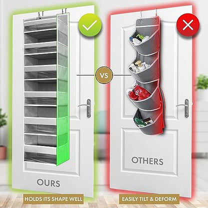 UPGRADED 6 Tiers Over The Door Organizer Hanging - 100D EXTRA THICK & 50lbs HUGE CAPACITY, 12 Side Mesh Pockets Over The Door Shoe Organizer, Hanging Closet Organizer (Ivory, 1pc)