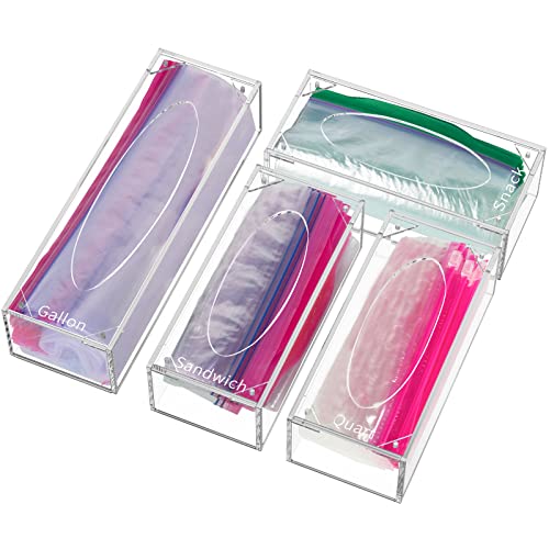 FEMELI Food Bag Storage Organizer Acrylic Kitchen Drawer Baggie Box Clear