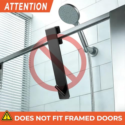 Kontoyo Shower Door Hooks(7.5 Inch),Extended Over Door Hooks for Bathroom Frameless Glass Shower Door,Stainless Steel Towel Hooks,Heavy Duty Rack Hooks for Robe,Towel-2 Pack-Black