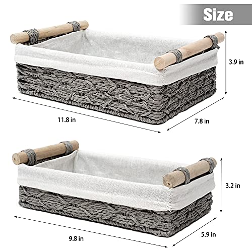 Storage Basket Wicker Baskets for Organizing Storage Bins for Counter Toilet Paper Storage Basket for Toilet Tank Top (Set of 2,Grey)
