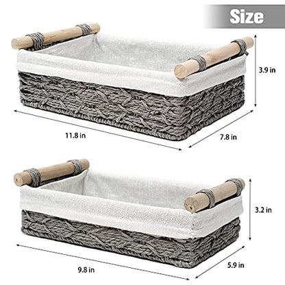 Storage Basket Wicker Baskets for Organizing Storage Bins for Counter Toilet Paper Storage Basket for Toilet Tank Top (Set of 2,Grey)