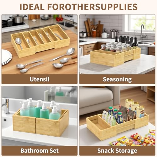 Retro Shaw Lid Organizer for Plastic Lids, Expandable | with 3 Adjustable Dividers, Bamboo, For Cabinet and Drawer, Kitchen Organizer and Storage