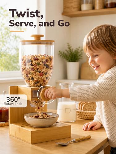 Bamboo Cereal Dispenser Countertop, 2L Airtight Single Pack