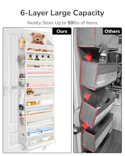 ULG Over The Door Organizer with 6 Large Pockets 12 Side Pockets, 50lbs Weight Capacity Door Hanging Organizer for Bedroom, Bathroom, Pantry, Nursery Storage, Beige