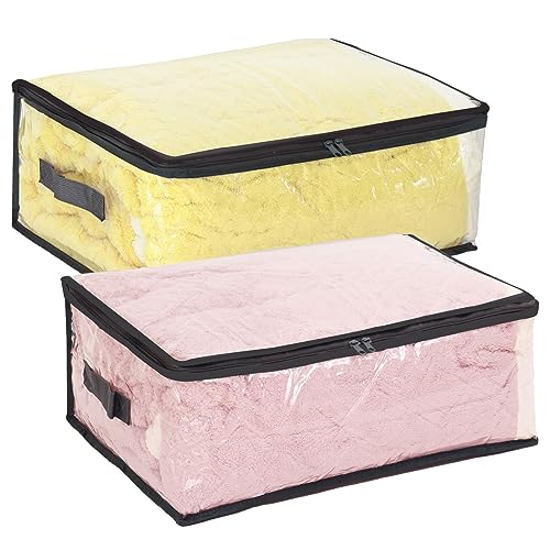 Fixwal Blanket Storage Bags 2 Pack Plastic Clothes Closet Organizer Clear | Clear Plastic, Zippered Closure, for Clothes Comforters Sweaters Blankets Sheets and Toys, Closet Storage