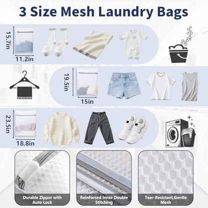 150L Laundry Bag Backpack with 3 Sizes Mesh Wash Bags and Shoulder Straps | Foldable Clothes Hamper Bag with Drawstring Closure for College, Apartment, Laundromat（Black）