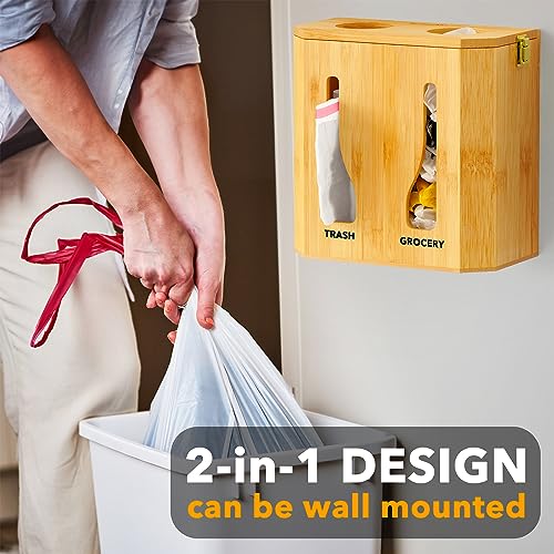 SpaceAid Bamboo 2 in 1 Garbage Bag Roll Holder & Dispenser, Under Sink Organizer for Kitchen Storage