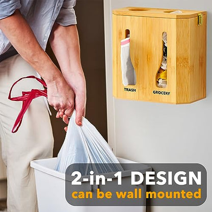 SpaceAid Bamboo 2 in 1 Garbage Bag Roll Holder & Dispenser, Under Sink Organizer for Kitchen Storage