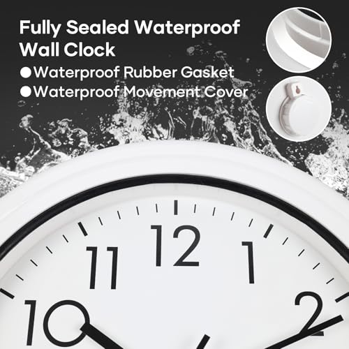 13 Inch Sealed Waterproof Outdoor Clocks, Weatherproof Wall Clock | Silent Non-Ticking Battery Operated Clock for Pool, Patio, Garden, Porch