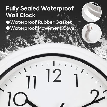 13 Inch Sealed Waterproof Outdoor Clocks, Weatherproof Wall Clock | Silent Non-Ticking Battery Operated Clock for Pool, Patio, Garden, Porch