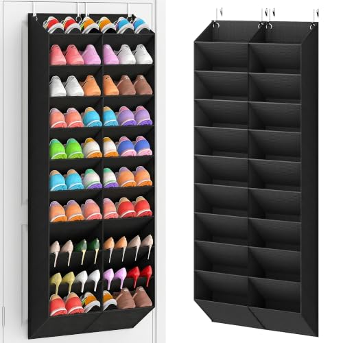 20-30 Pairs Over the Door Shoe Organizer, Breathable Pockets Hanging Shoe Storage for Closet, 10-Tier Door Shoes Rack, Handing Shoes Holder Fit All the Family's Sneakers, Boots, Heels, Black