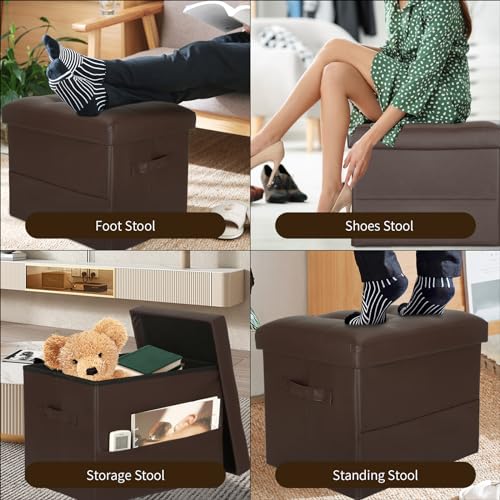 Storage Ottoman Foot Rest Stool, Foldable Leather... (Brown | Faux Leather)