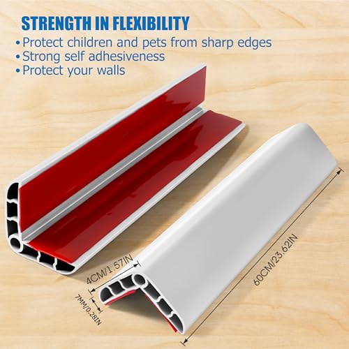 Wall Corner Edge Protector 4 Pack,1.57x1.57x23.62x0.28 inch Soft Baby Proof Corner Guards for Sharp Edges, Self-Adhesive Corner Protectors for Home, Kindergarten,Thickness-White 7mm(0.28 in)