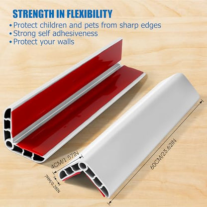 Wall Corner Edge Protector 4 Pack,1.57x1.57x23.62x0.28 inch Soft Baby Proof Corner Guards for Sharp Edges, Self-Adhesive Corner Protectors for Home, Kindergarten,Thickness-White 7mm(0.28 in)