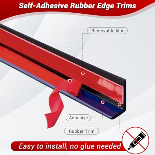 Flexible L-Shaped Rubber Edge Trim - 90 Degree Tile Corner Peel & Stick Edging Trim - Black, 20Ft, EPDM Material
