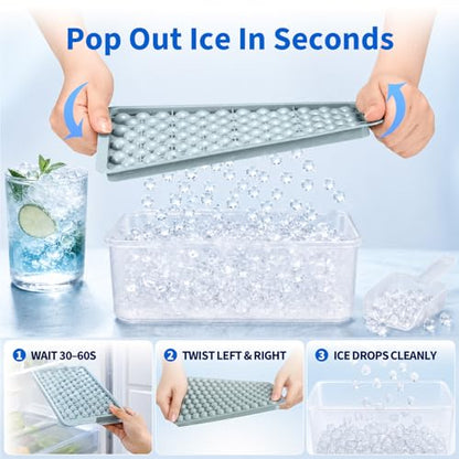 Mini Ice Cube Trays with Lid & Bin, Tiny Pebble Ice Balls for Coffee | Make 416 Mini Ice Balls with 4 Trays, Easy Release, Stackable, Scoop Included, for Iced Coffee, Drinks and Daily Use