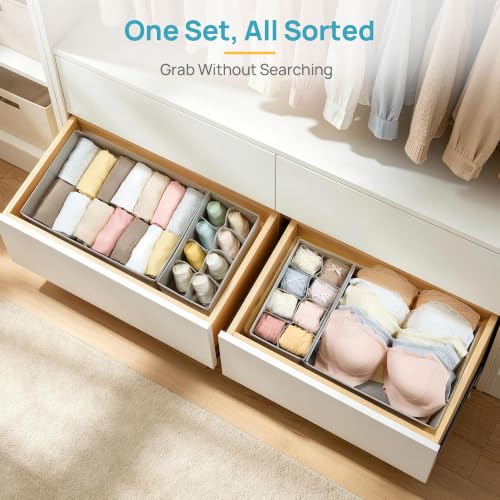 Vtopmart 4 Pack Large Bra Drawer Organizer, 14 Inch Foldable Fabric Underwear Storage Tray for Dresser Drawers, Keeps Shape for M-L/34D-38C Bras, Closet Organizer