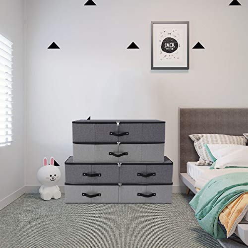 Under Bed Storage Bins with Lids, Closet Organizers, Foldable Under-bed Storage Baskets for Sheets, Clothes, Quilts, Sweaters, Wrapping Paper, 35x16.5x7inch, Black Gray, 1PCS