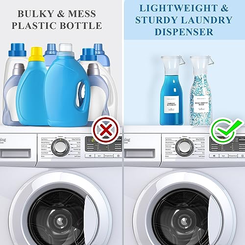 Laundry Detergent Dispenser Bottle 40oz with Waterproof Label for Laundry Detergent Soap Fabric Softener Bleach Scent Booster Beads, Sturdy PET Bottle for Laundry Room Decor 2 Pack White