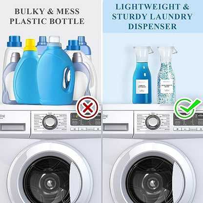 Laundry Detergent Dispenser Bottle 40oz with Waterproof Label for Laundry Detergent Soap Fabric Softener Bleach Scent Booster Beads, Sturdy PET Bottle for Laundry Room Decor 2 Pack White