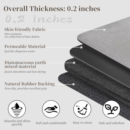 Long Bath Rugs 47x17-Diatomaceous Earth Stone Bath Mats for Bathroom,Grey | Quick Dry Absorbing Diatomite Bathroom Rugs Rubber Non Slip Thin Bathroom Mat Fit Under Door, Bath Mats for Bathroom Floors